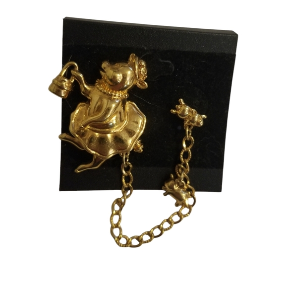 MONET VINTAGE 80S GOLDTONE MAMA PIG & PIGLETS CHAIN BROOCH - Picture 1 of 6